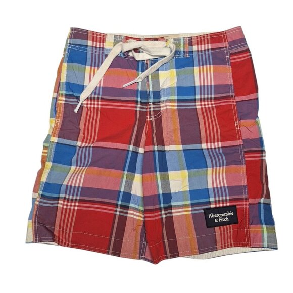Abercrombie & Fitch Swim Shorts Colorful Plaid Board Bottom Mens Small Tie Waist - Picture 1 of 9